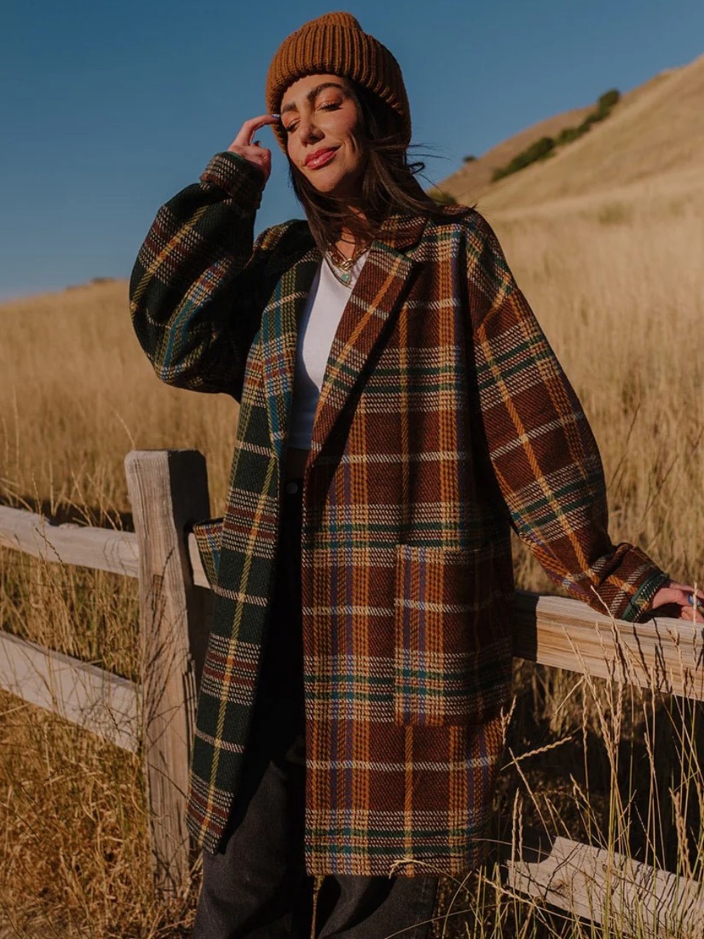 Dressed in Lala Scorpio 2.0 Half + Half Oversized Coat in Pine + Brown